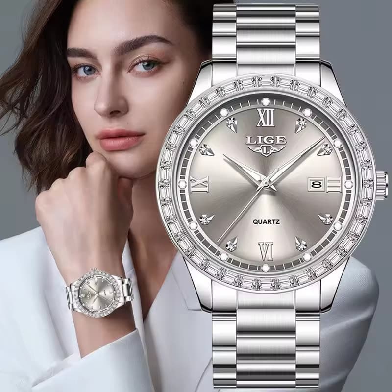 LIGE Relógio Feminino Fashion Com Mostrador Grande , À Prova D'água , Luminoso , Aço Inoxidável , Unissex , De Quartzo +