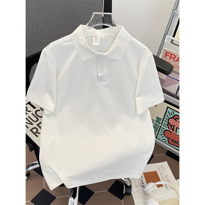 Verão gola Polo de manga curta camiseta masculina japonês simples pesado cor sólida meia manga camiseta Street Wear solt