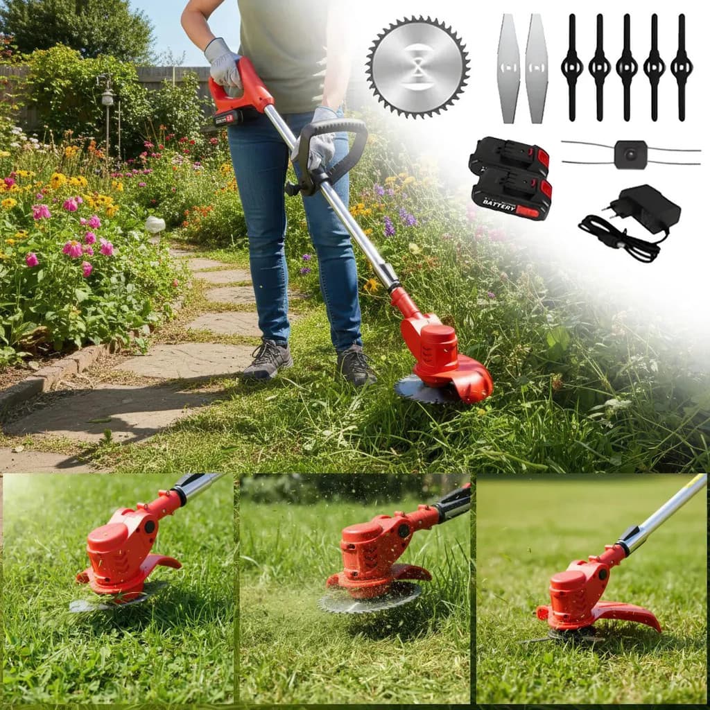 Roçadeira A Bateria 48v Nakasaki 1580w Cortador De Grama Sem Fio 2 Baterias Aparador Jardim Completa