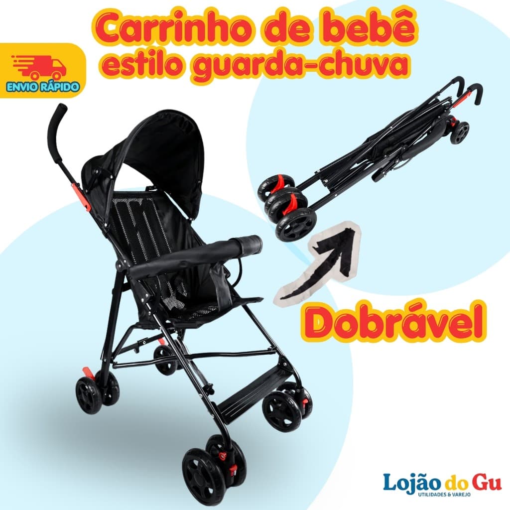 Carrinho de Bebê Guarda-Chuva Dobrável Compacto com Capota e Freio até 15kg