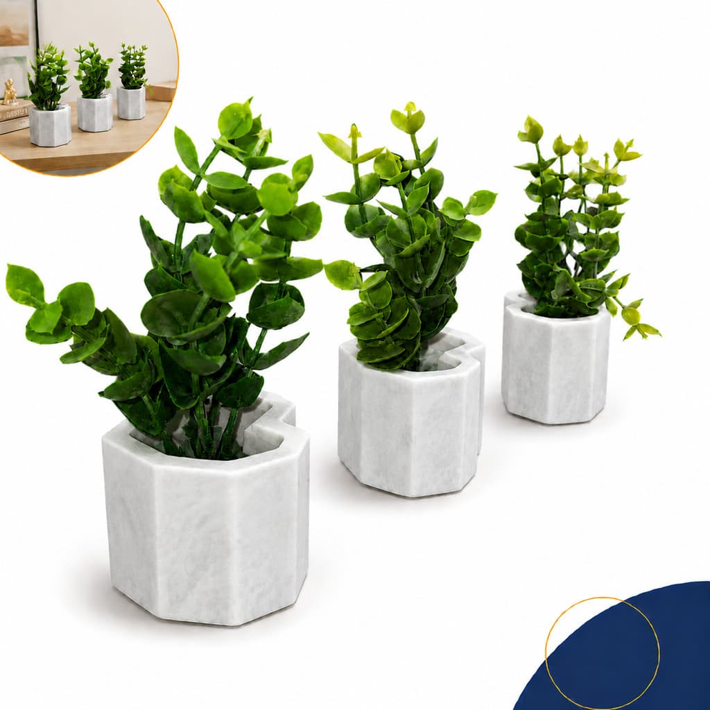 3 Vasos Gesso Coração Com Plantas Artificiais Decoração Minimalista Delicada