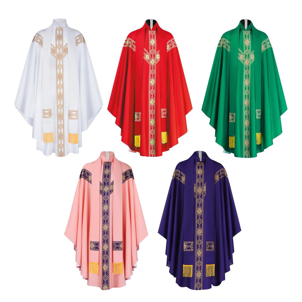 Cosplay de Sacerdote para Halloween, Casula de Celebrante, Vestes de Missa para Padre da Igreja Católica, Túnica com Bor