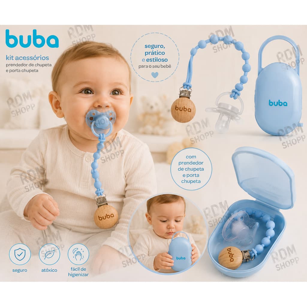 Kit Porta Chupeta + Prendedor De Chupeta Buba AZUL