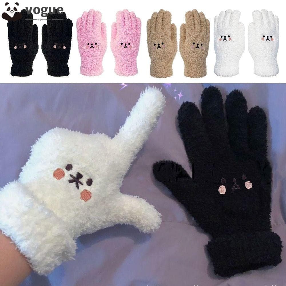 Luvas De Tricô VOGUEEE , Grossas De Bordado Blush Urso Meninas Ciclismo De Malha De Dedo Quente De Pelúcia