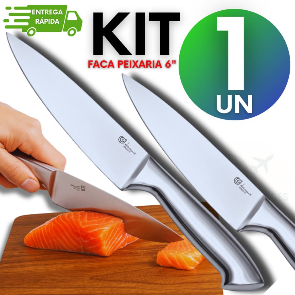 Faca Chef 6" Linha Texas Inox Premium Inteiriça Carne Peixe Legumes