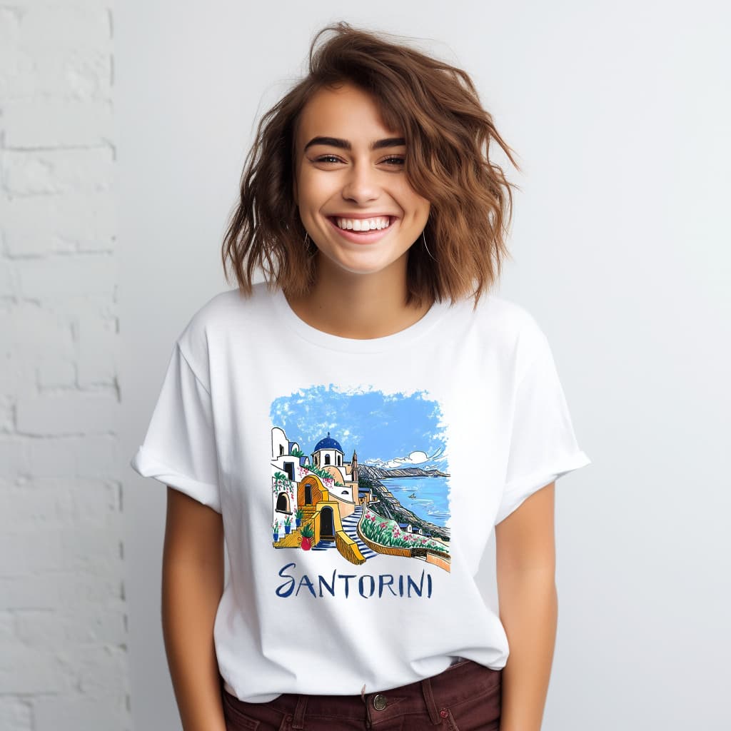 Camiseta Tshirt Feminina Verão Santorini Beach