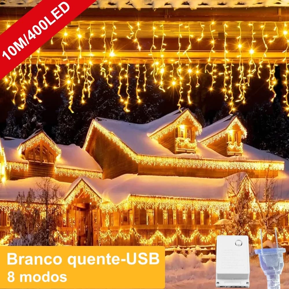10M 400Led 8 Funções LED Cascade Luzes De Natal Decoração Ao Ar Livre Conectores macho e fêmea