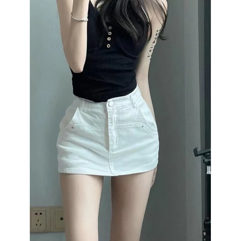 Saia branca feminina quente menina saia quadril saia Skinny saia jeans Culottes saia jeans 12.12