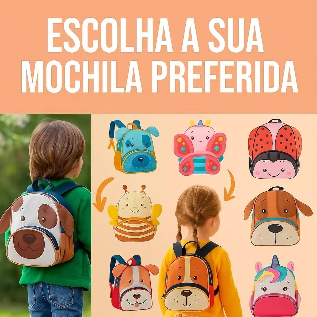 Mochila Infantil Clio Pets Escolar Passeio Menina Menino Alça Ajustável Bichinho Durável Confortável