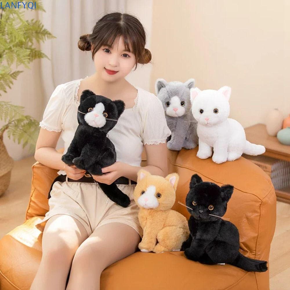 Brinquedo de pelúcia para gatos LANFYQI, gatinho artificial com toque real, disponível nas cores cinza, branco e preto,