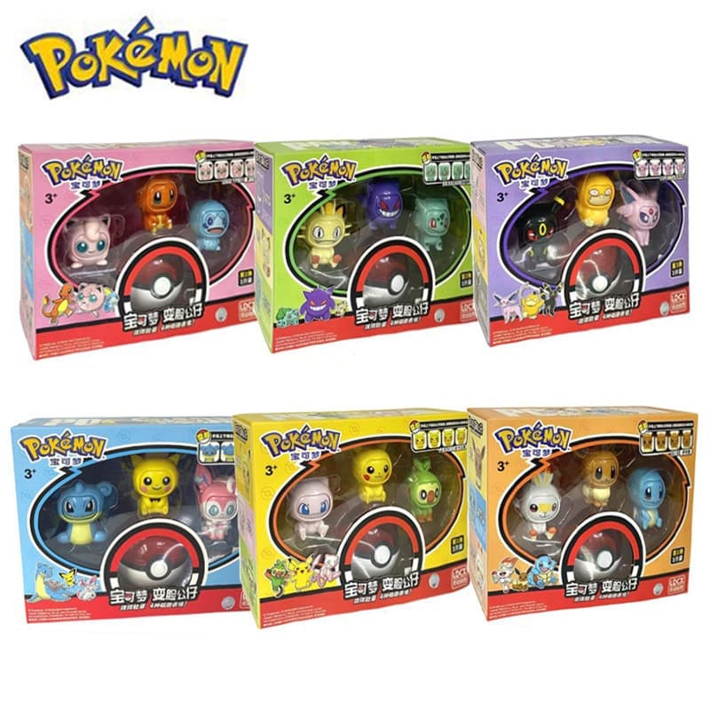 Conjunto De Presente De Boneca Pokemon Que Muda De Rosto Eevee Gengar Mewtwo Figura De Ação Modelo Elf Bola Brinquedos D