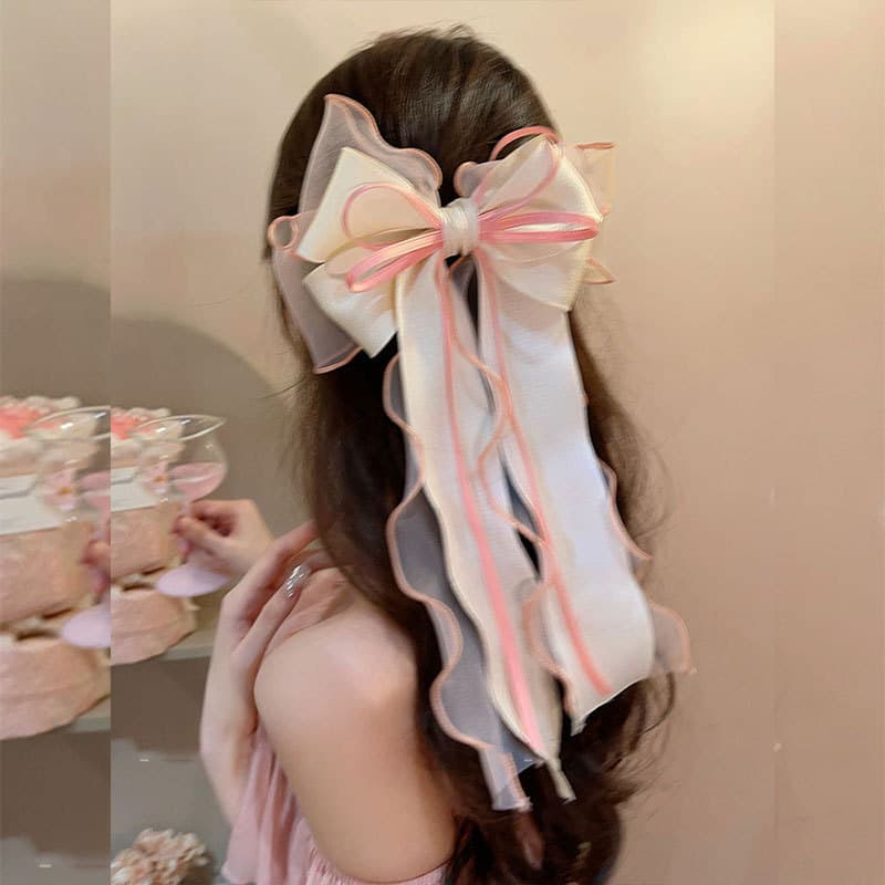 [Estoque pronto] Super fada gaze grande arco grampo de cabelo novo estilo High-End fita primavera clipe elegante cabeça