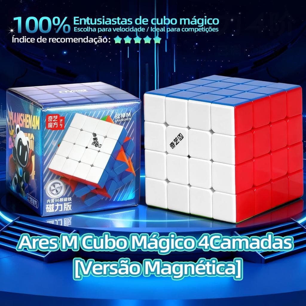 Cubo 4x4 Magnético Qiyi Ares M | 96 imãs, giro suave e preciso, anti-pop | Ideal para speedcubing e treinamento
