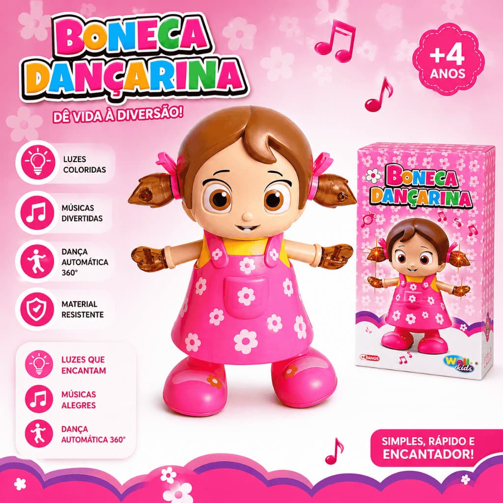 Boneca Musical Interativa Dança Luz Som Crianças