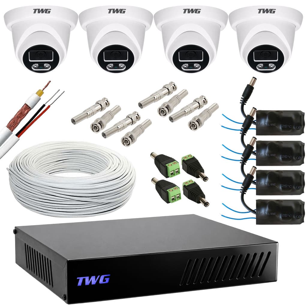 KIT CFTV 4 CAMERAS DOME 2MP 20M IMAGENS NOTURNAS COLORIDAS COM DVR 4 E FT INDIVIDUAL SEM HD