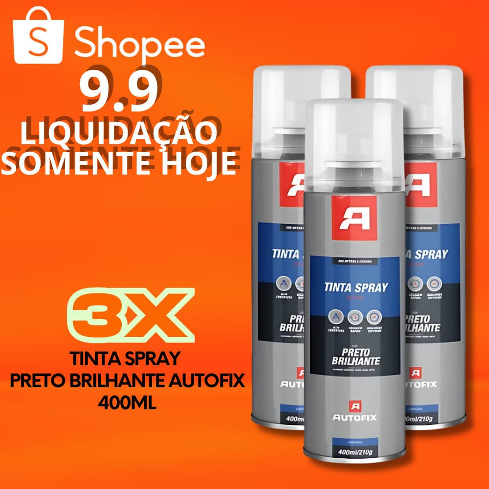 LIQUIDA 9.9 3X TINTA SPRAY PRETO BRILHANTE 400ML AUTOFIX