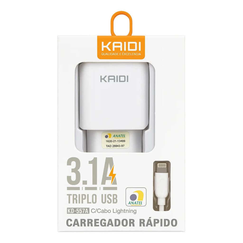Carregador Rapido Tripo Usb Cabo Lightning 3.1a Kaidi