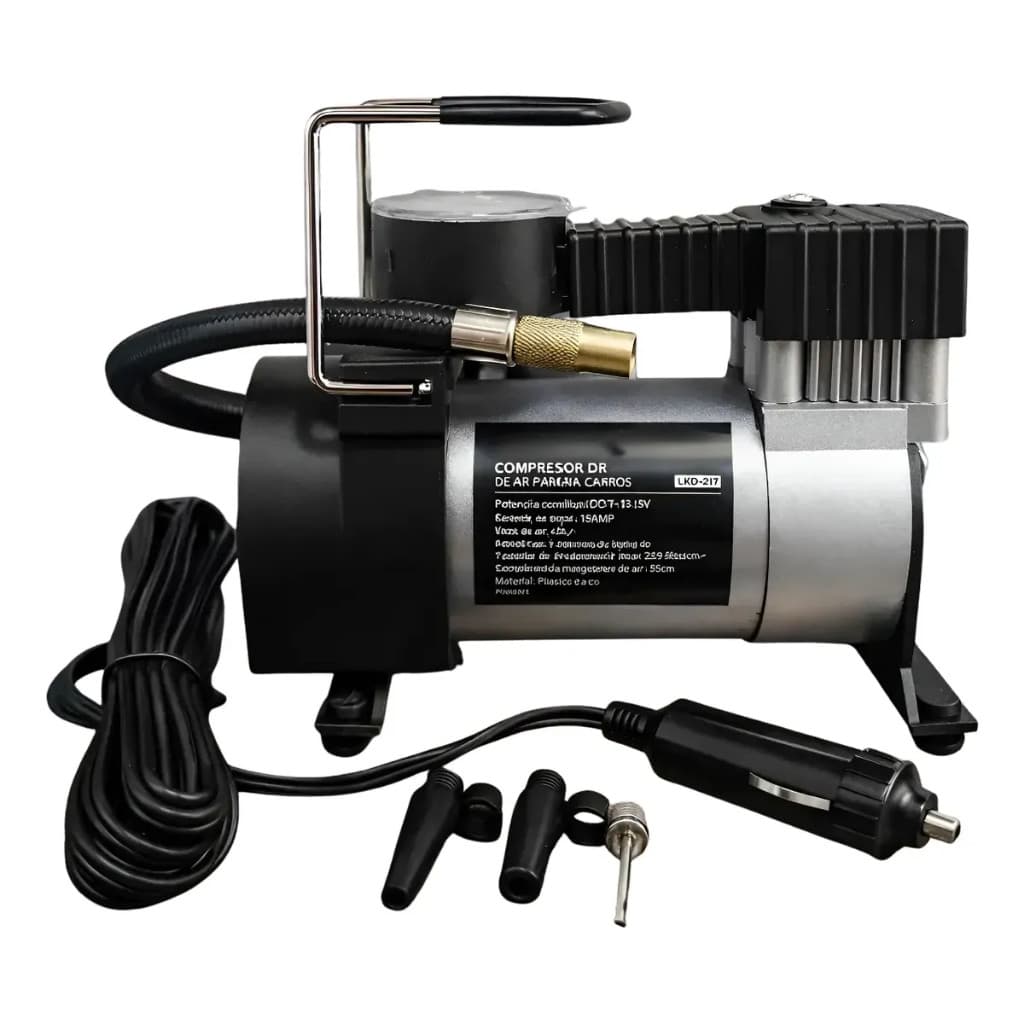 Compressor de Ar Portátil 12V para Carro com Manômetro para Pneus de Carro e Bicicleta