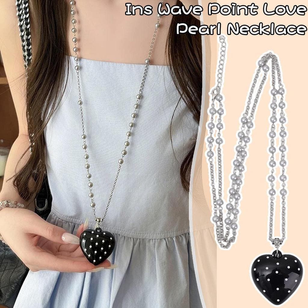 Colar Elegante Com Pingente De Coração De Bolinhas-Corrente De Pérolas De Liga Joias Coreanas-Acessório De Roupa Diária