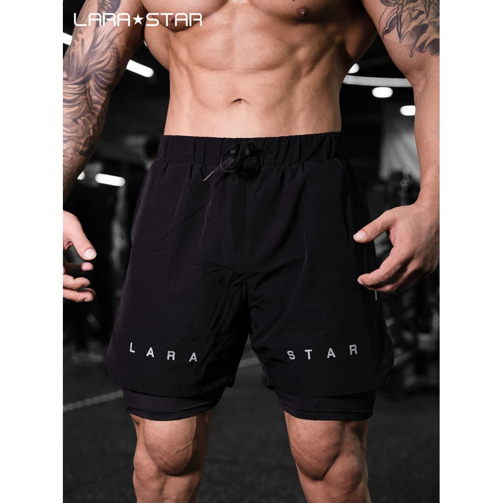 Laura Star 1073 Shorts esportivos respiráveis estilo fino solto forro elástico corrida treinamento Fitness calças quarto