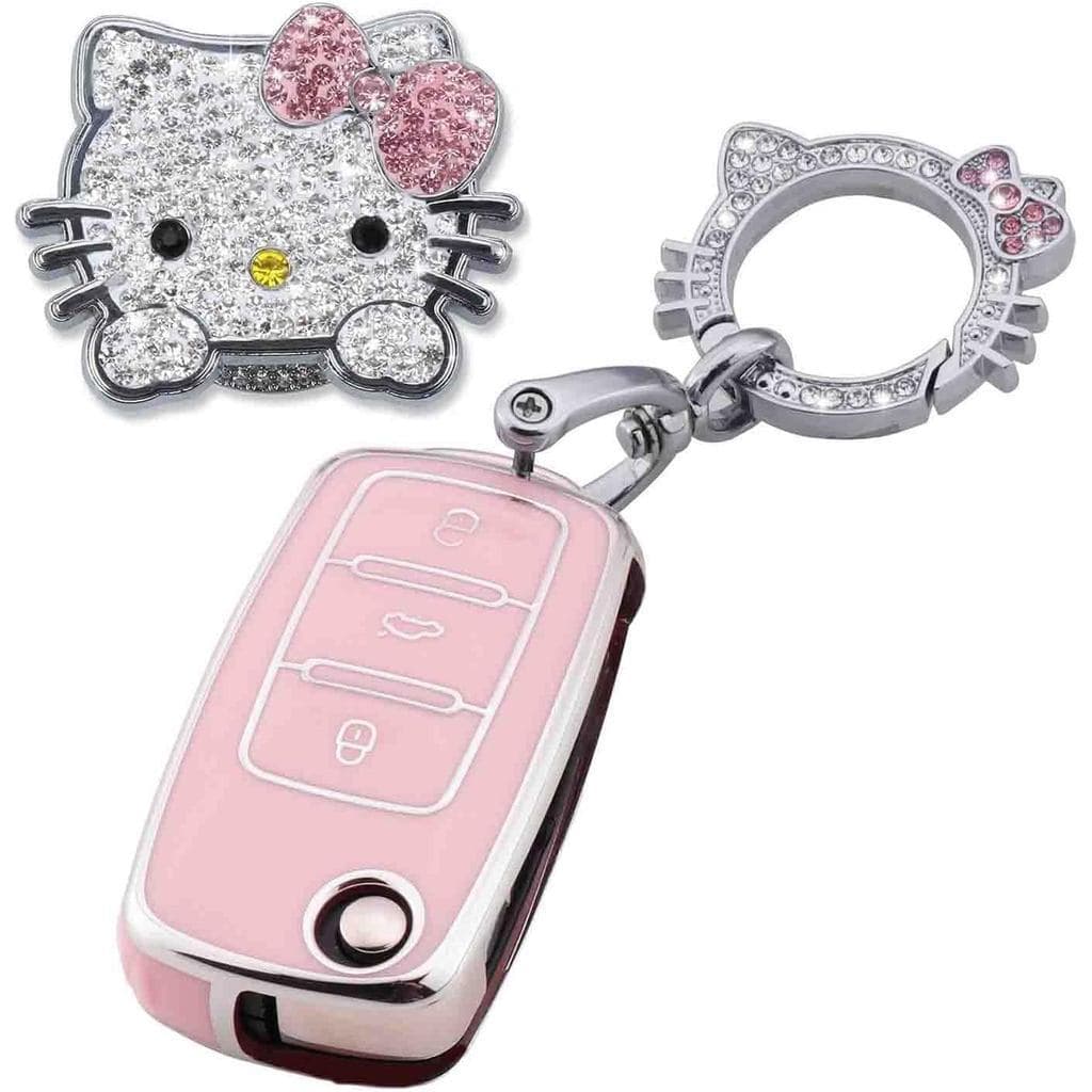 Acessórios De Carro Rosa 3 Peças Para VW Volkswagen Jetta Golf Polo MK6 Passat Tiguan Beetle Key Fob Cover Com Chaveiro