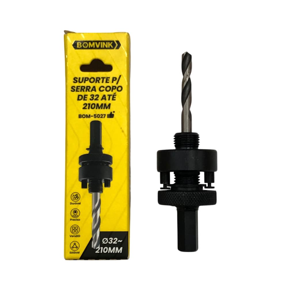 Suporte para Serra Copo Universal 32mm a 210mm - Mandril Adaptador Furadeira Broca Furo