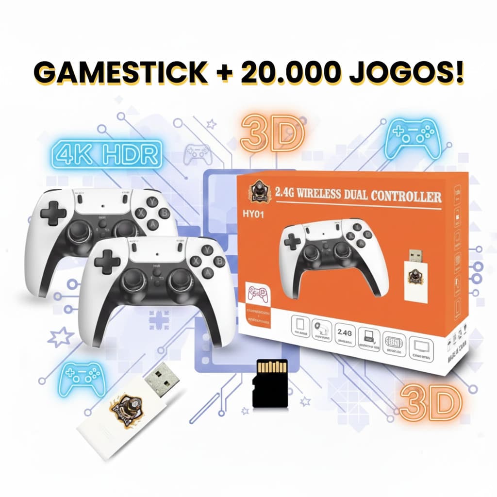 2025 NOVO Vídeo Game Stick M15 Pro 4K 64GB Hdmi Com 2 Controles Se Fio +20mil Jogos