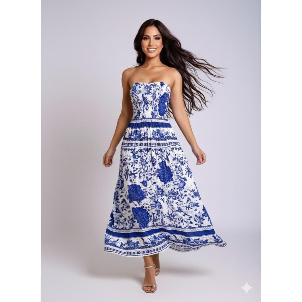 Vestido Longo Tomara que Caia Estampado Verão 2026