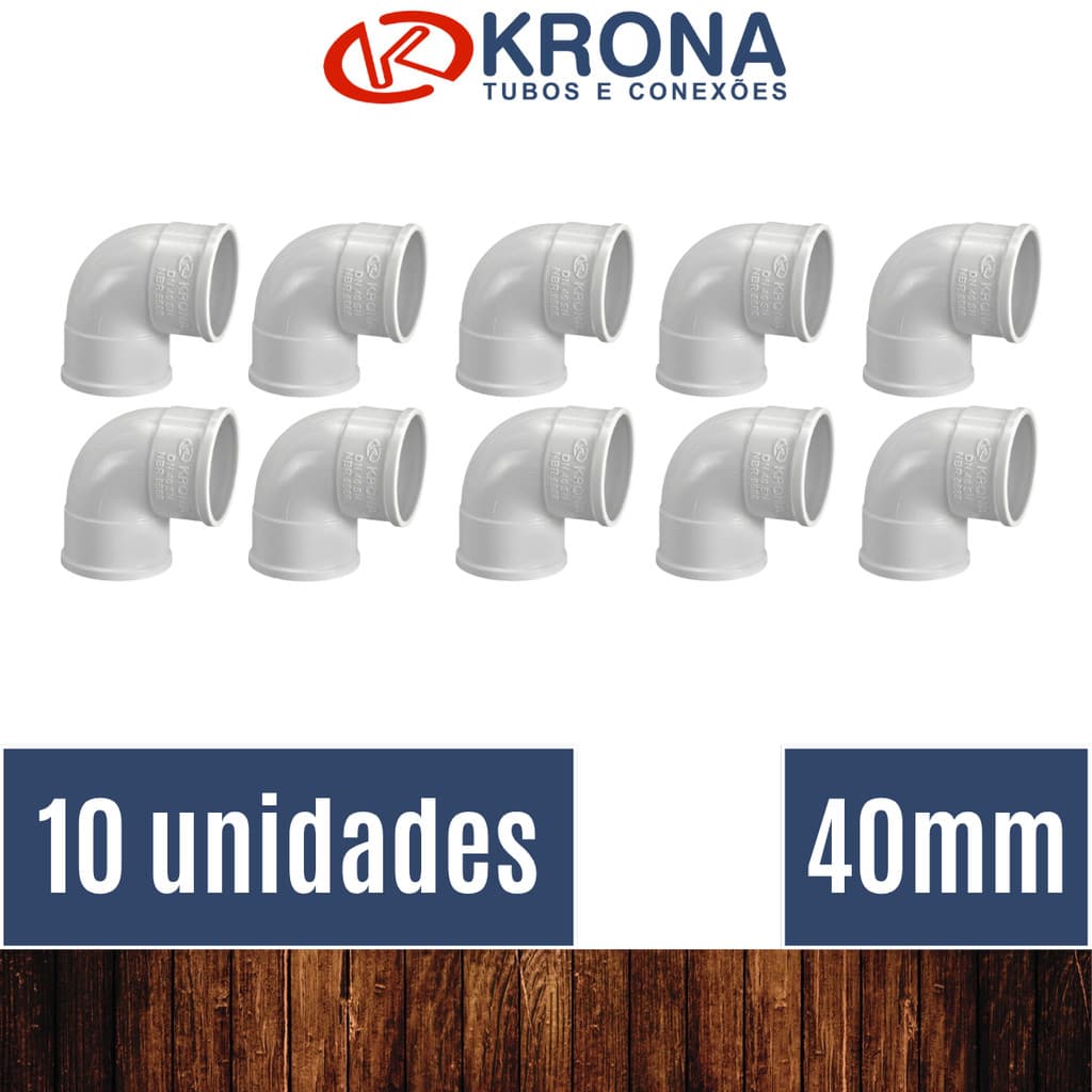 PCT 10 Unds Joelhos 40mm 90 graus p/ tubos esgoto água pluvial - Krona