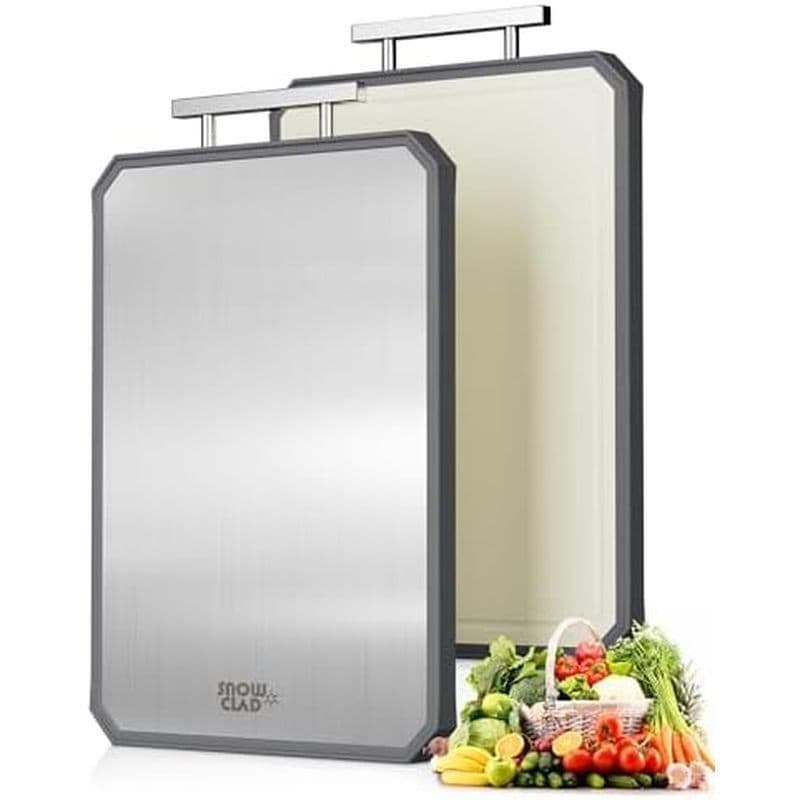 Tábua de corte de aço inoxidável SNOWCLAD, tábua de pão de aço dupla face para cozinha, placa grande pp de palha de aço