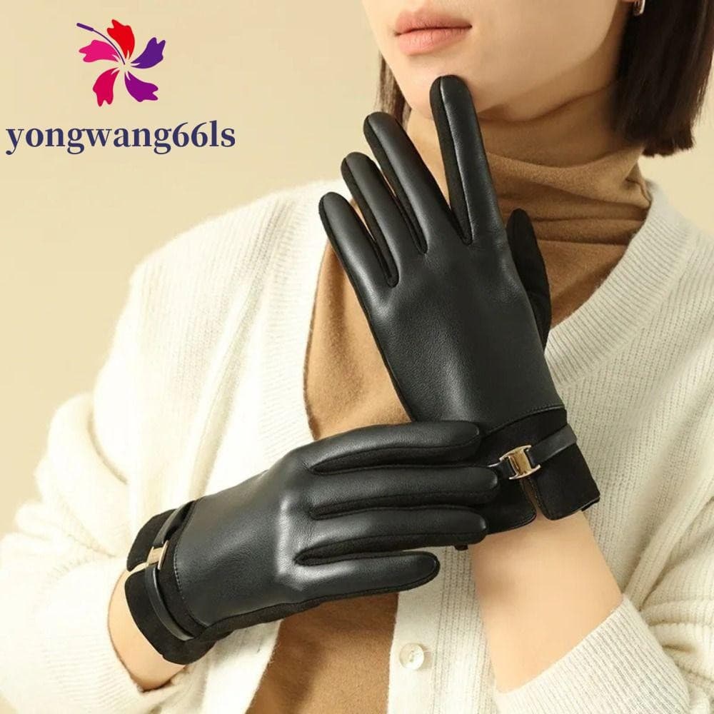 YONGWANG Luvas Femininas De Couro , Grossas De Tela Sensível Ao Toque À Prova D'água De Condução De Inverno De Vento Par