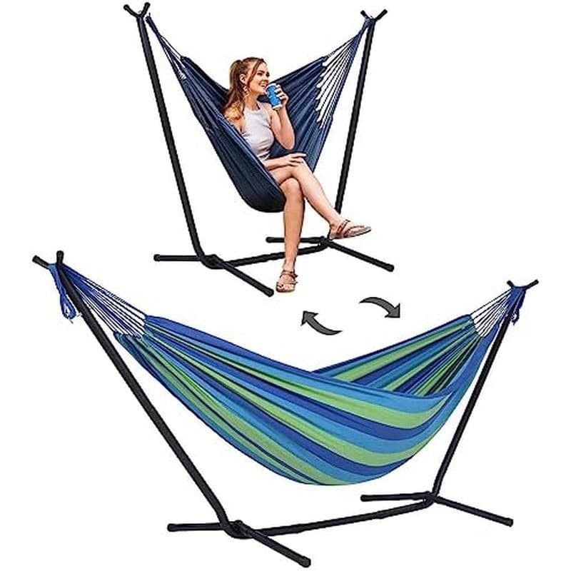 2 rede dupla portátil conversível com suporte, rede e suporte para exterior, borla Natural patenteada SUNCREAT 1