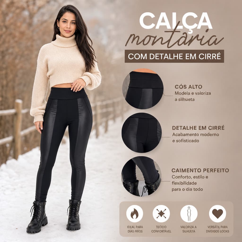 Calca Montaria Flanelada Suplex E Cirre Feminina Cós Alto Modela Bumbum