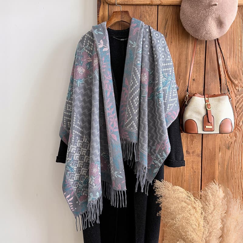 [Nova chegada] Retro étnico margarida Jacquard cachecol feminino fresco doce auspicioso padrão xale moda quente cachecol