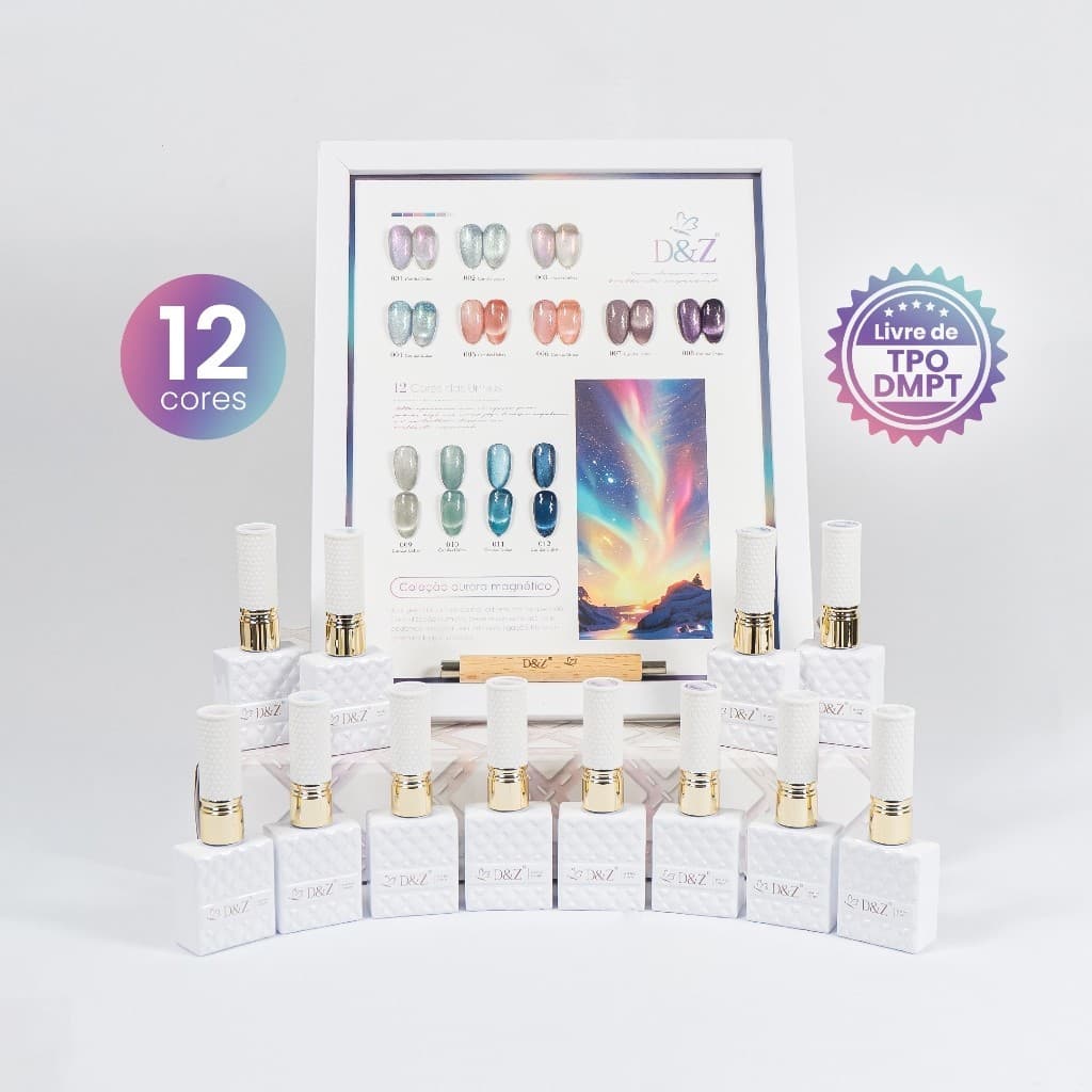 Coleção Aurora Magnética D&Z – 12 Cores de Esmaltes com Efeito Luminoso