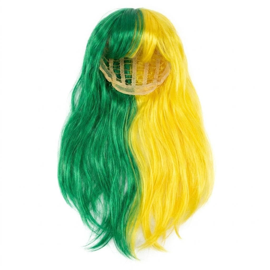 Peruca Lisa Longa C/ Franja Brasil Verde Amarela Festa