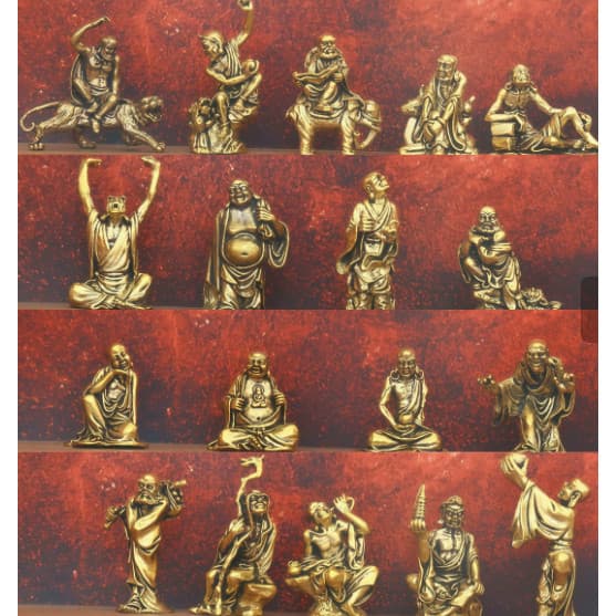 Latão puro dezoito Arhats conjunto completo entrada Desktop escritório sala estar decorações adoração Retro estátua de b