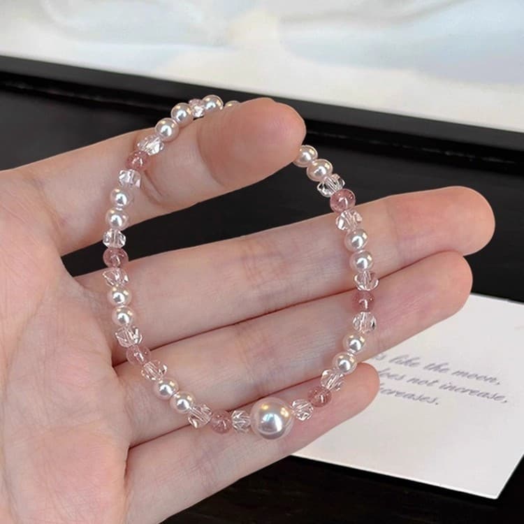 Moda morango cristal pérola pulseira feminina luz luxo nicho estilo doce nicho conjunto namoradas pulseira
