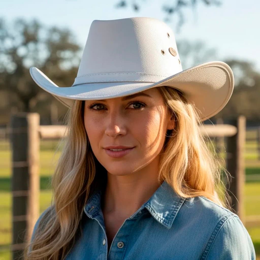 Chapéu Country Estilo Americano Unissex em Couro cor Branco Texas Kapell