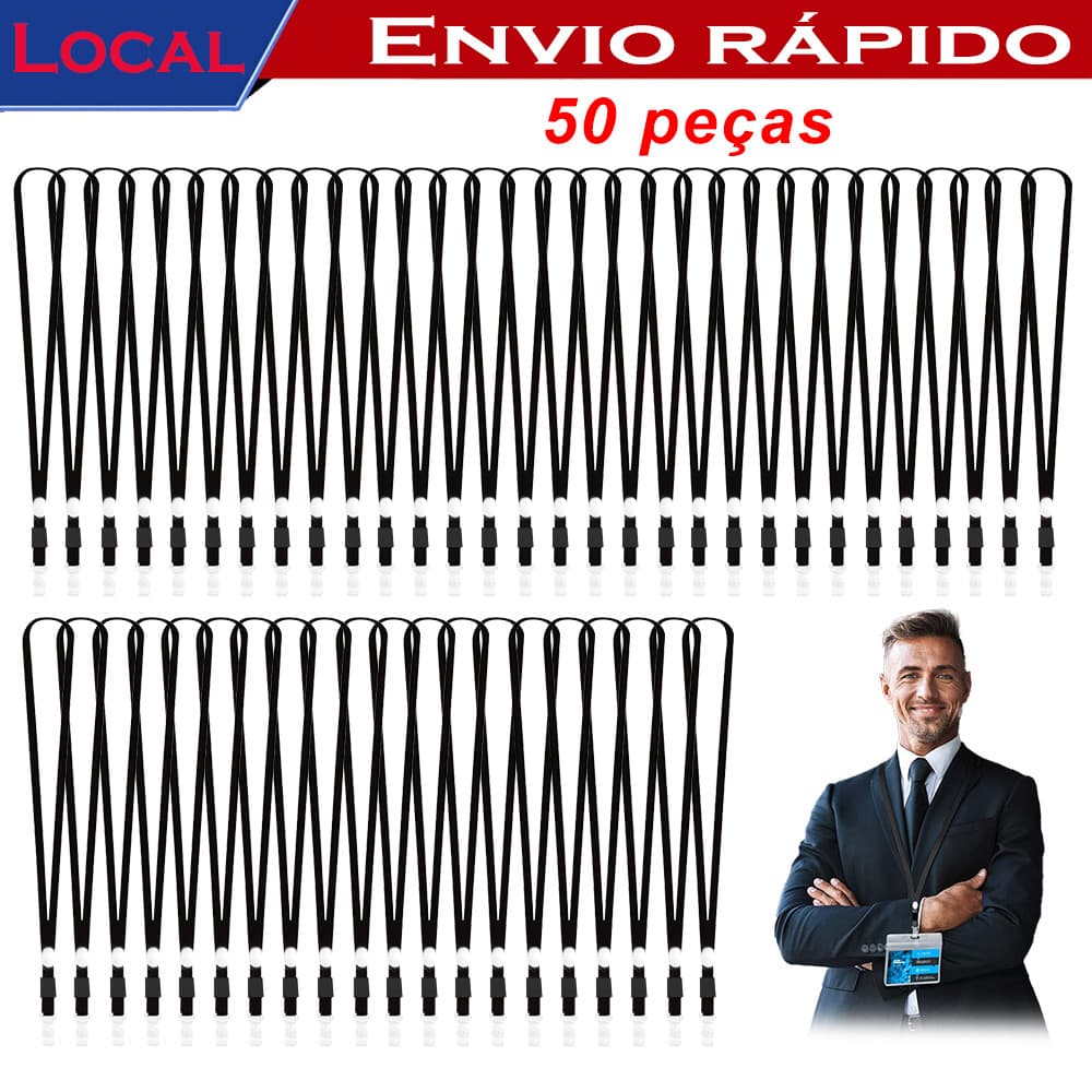 50 peças Cordão crachá,cordões planos segurança a granel de 45 cm, pretos,para crachás identificação,etiqueta nome