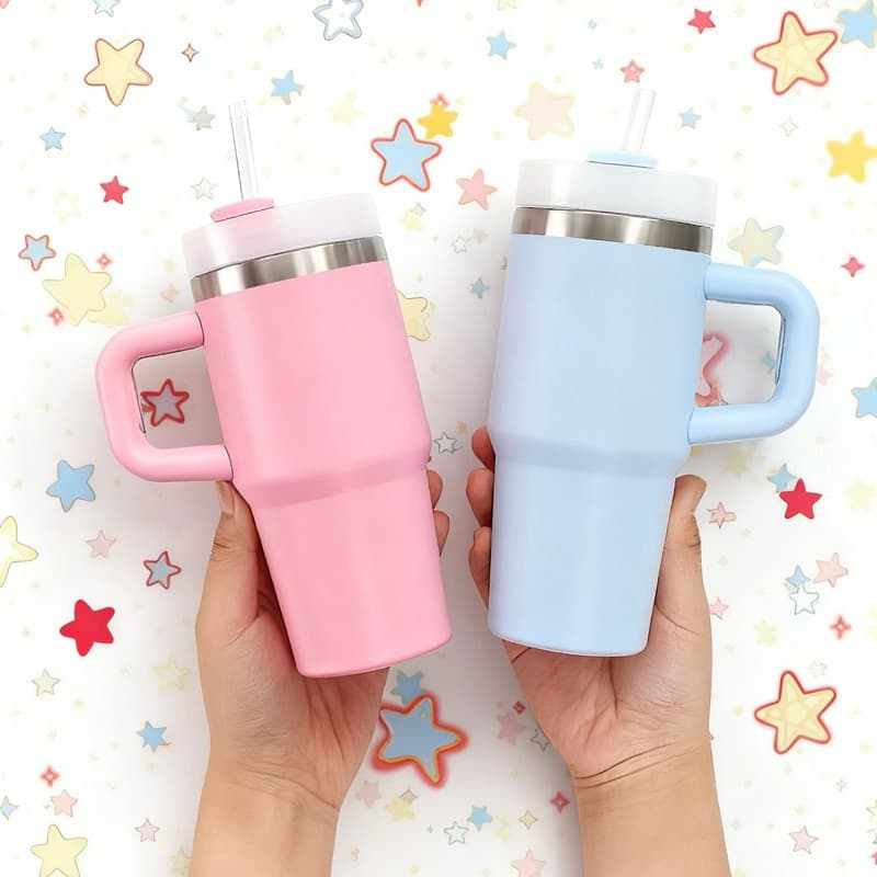 Copo Termico Isolado A Vácuo 14oz 450ml Garrafa Inoxidável Com Alça Palha Portátil De Carro Caneca De Viagem