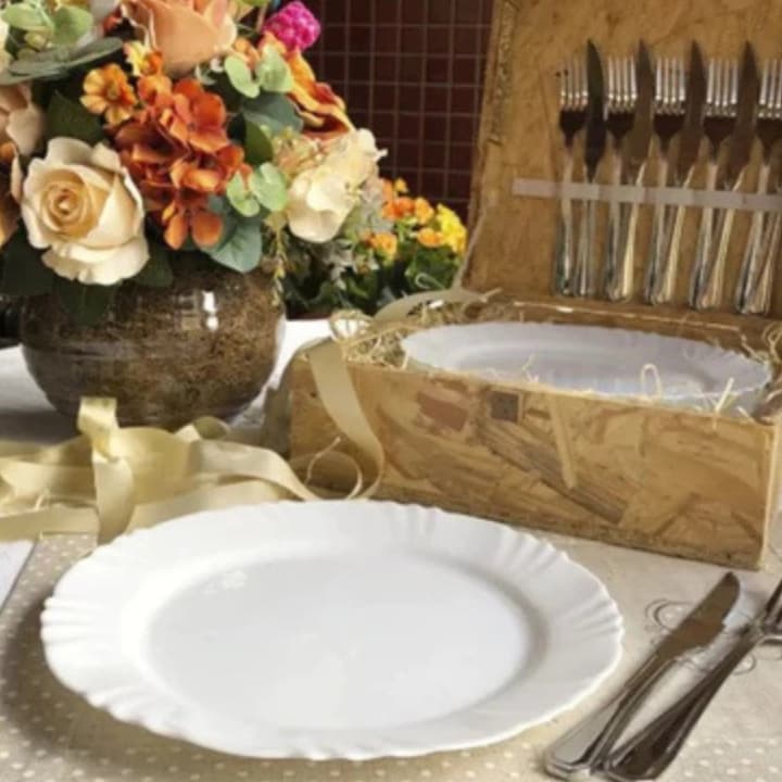 6 Prato Vidro Pétala Branco Opaline | Redondo, Resistente, Elegante para Jantar e Mesa Posta