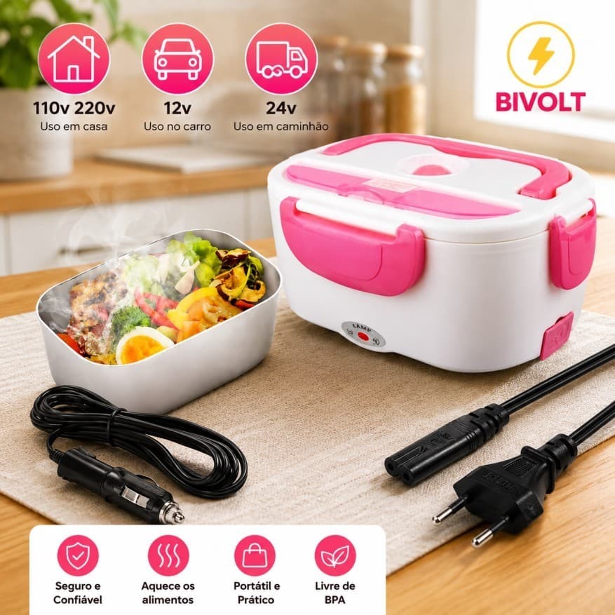 Marmita Elétrica Portátil Para Carro Caminhão Casa Bivolt 12V 24V 110V 220V