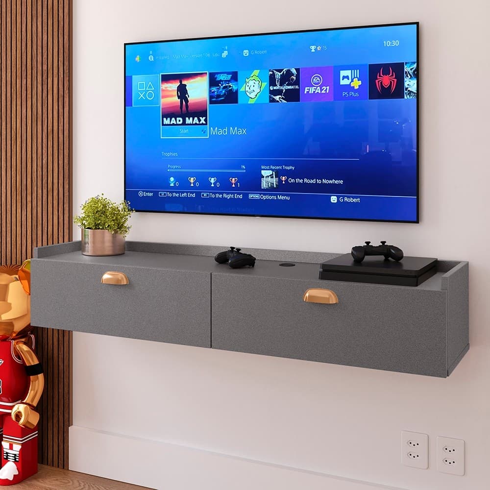 Rack Suspenso Home Estante Tv 42 Polegadas Bancada Pequena 2 Portas Multiuso Decoração Sala Quarto