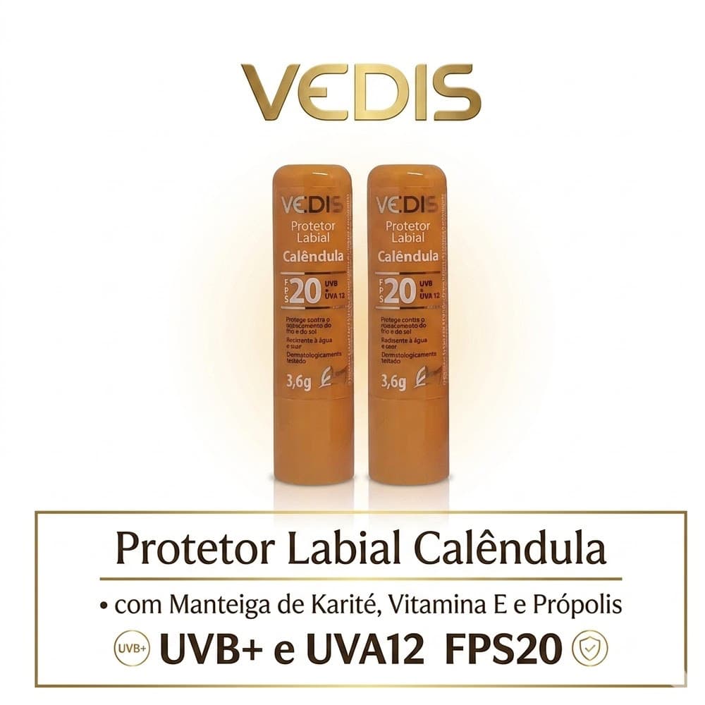 Kit com 2 Protetores Labiais FPS 20 Calêndula 3,6g – Hidratação, Proteção Solar e Regeneração