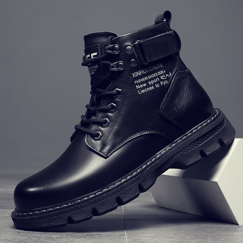 Martin botas masculinas de cano alto estilo britânico preto ferramentas botas de couro para motocicleta primavera outono