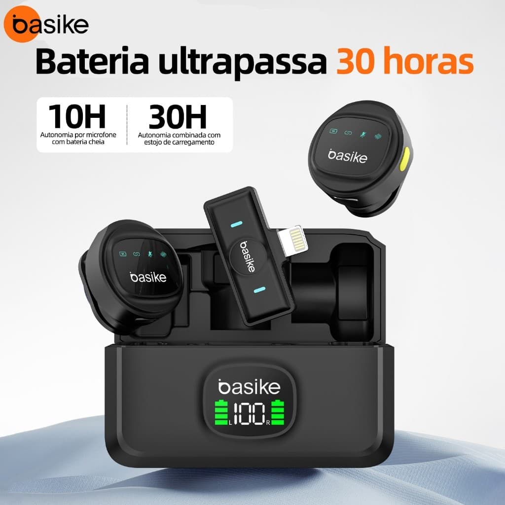 Astgn X Basike Microfone de Lapela Sem Fio Basike Tipo C Profissional Plug & Play Redução de Ruído