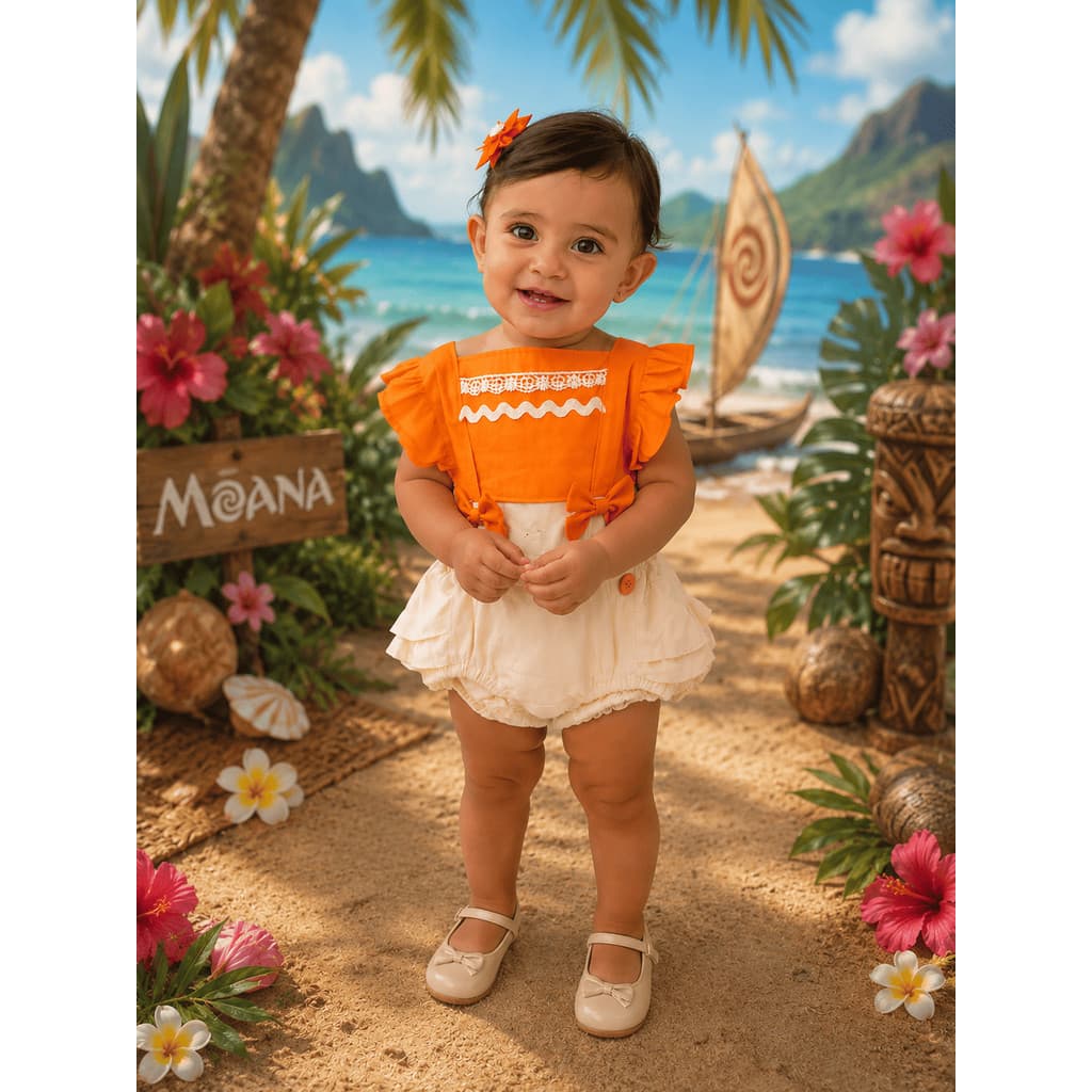 Jardineira Temática Mesversário Bebê Personalizada | Moana | Body Moana