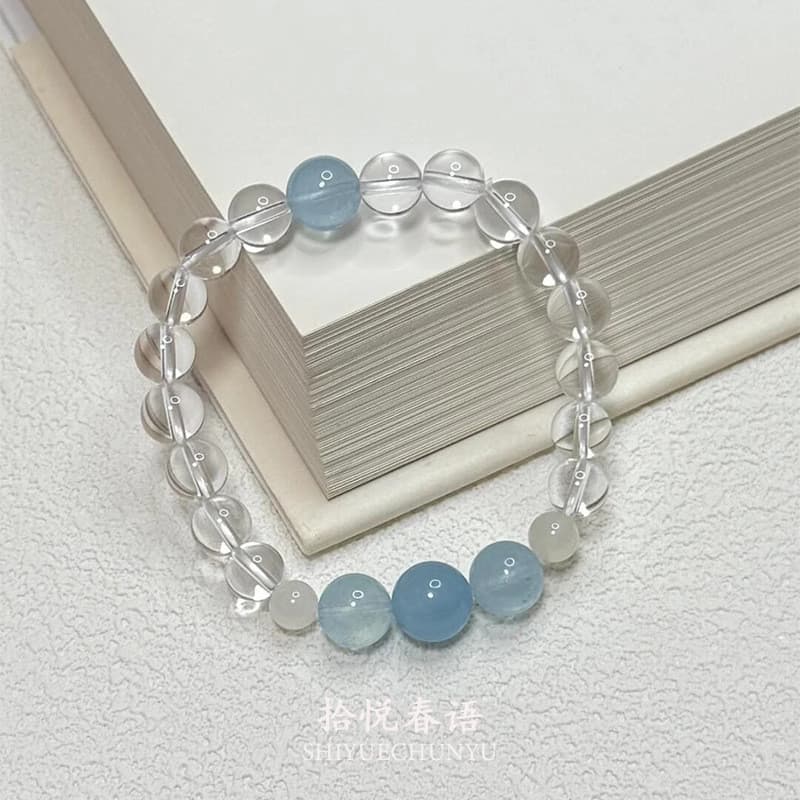 {Lan Xiu Cobrindo Neve} Cool Feeling Ice Transparente Azul Cristal Frisado Pulseira Verão Requintado All-Match Pulseira