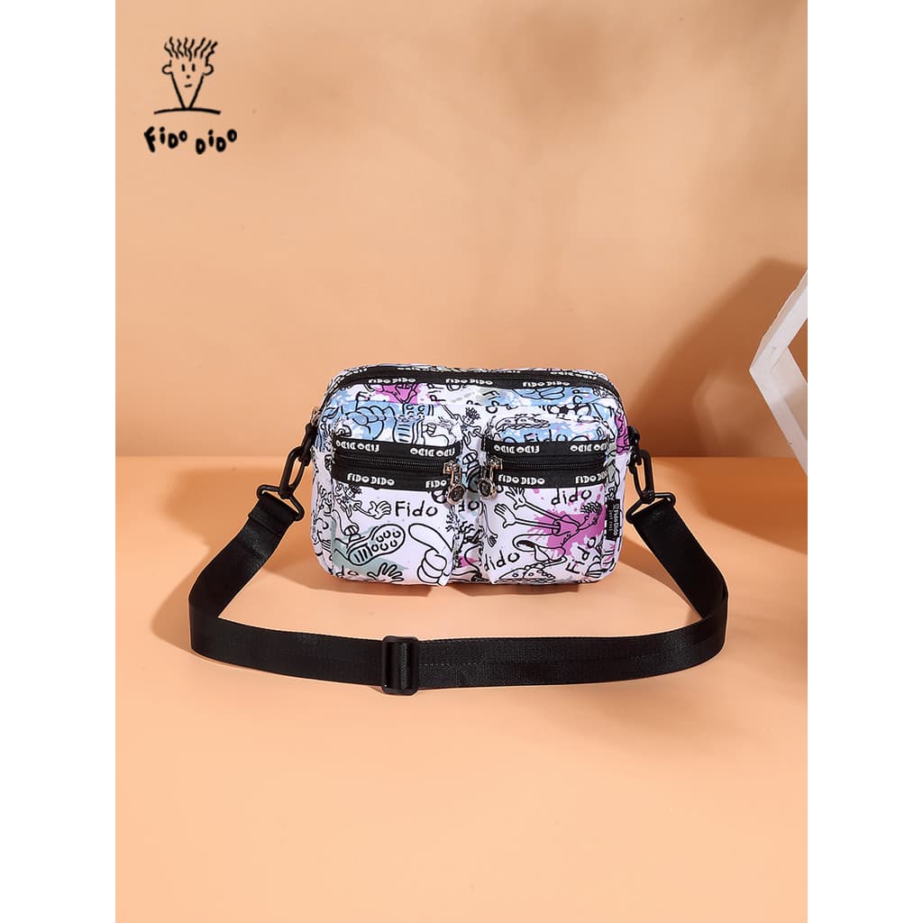 Fido Dido bolsa feminina Qixi dos desenhos animados moda mensageiro saco feminino lazer viagem Multi-camada leve lona om